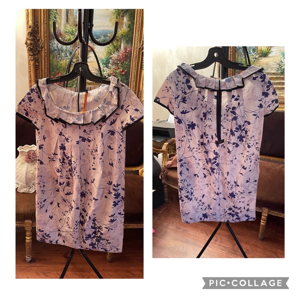 Cop. Copinesigned cotton dress with pockets. Ruffled neck  luxury cotton